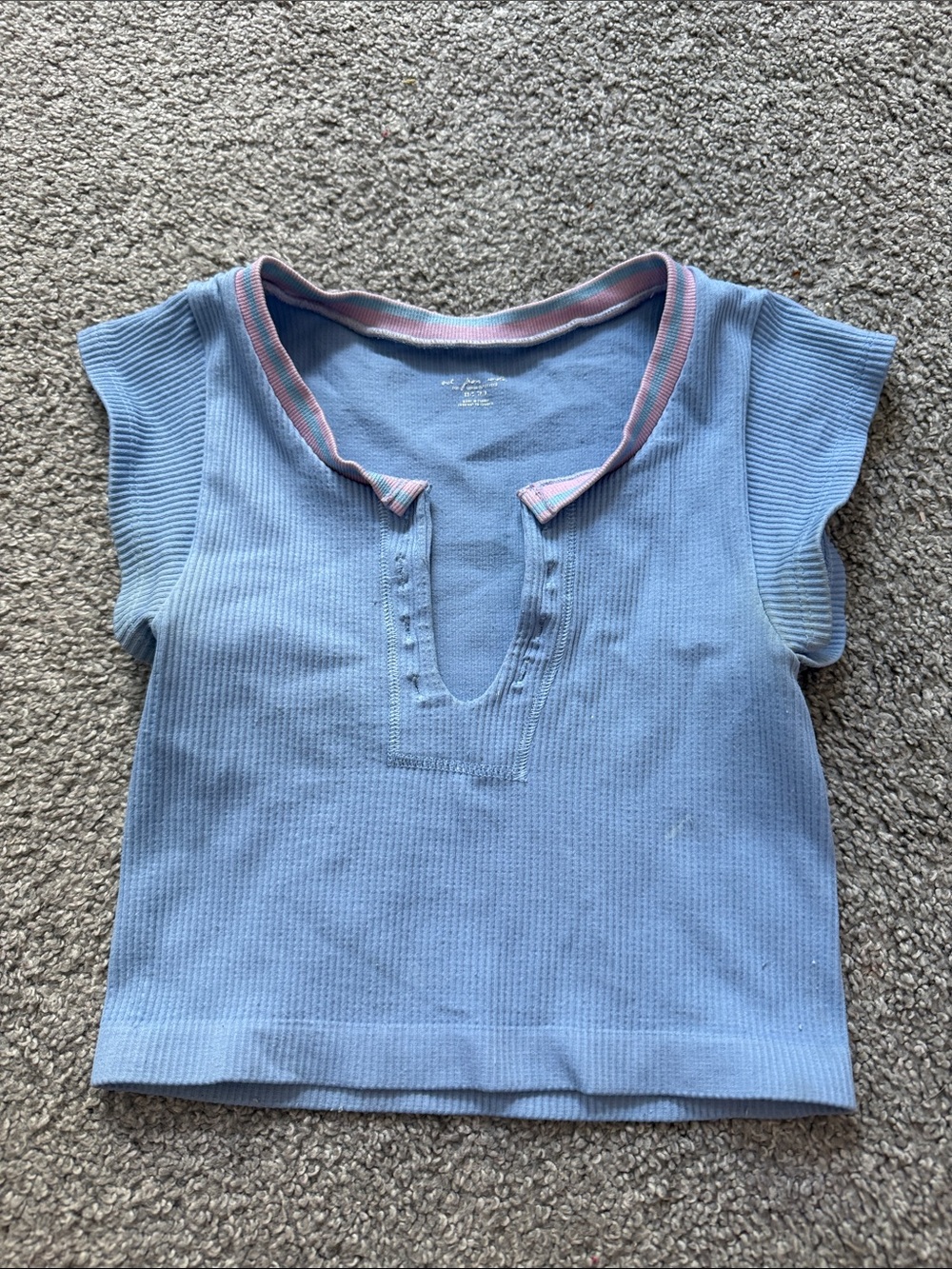 Urban Outfitters Light Blue Ribbed Cap Sleeve Top with Pink Trim